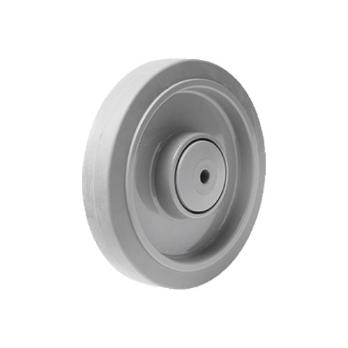 160mm elastic rubber wheel, grey tread with PA6 nylon core, silent operation, durable for industrial carts and trolleys.