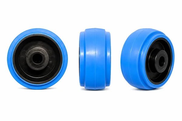 Blue Rubber Wheel with Nylon Centre for Parcel Cage Trolleys by Julong Rubber