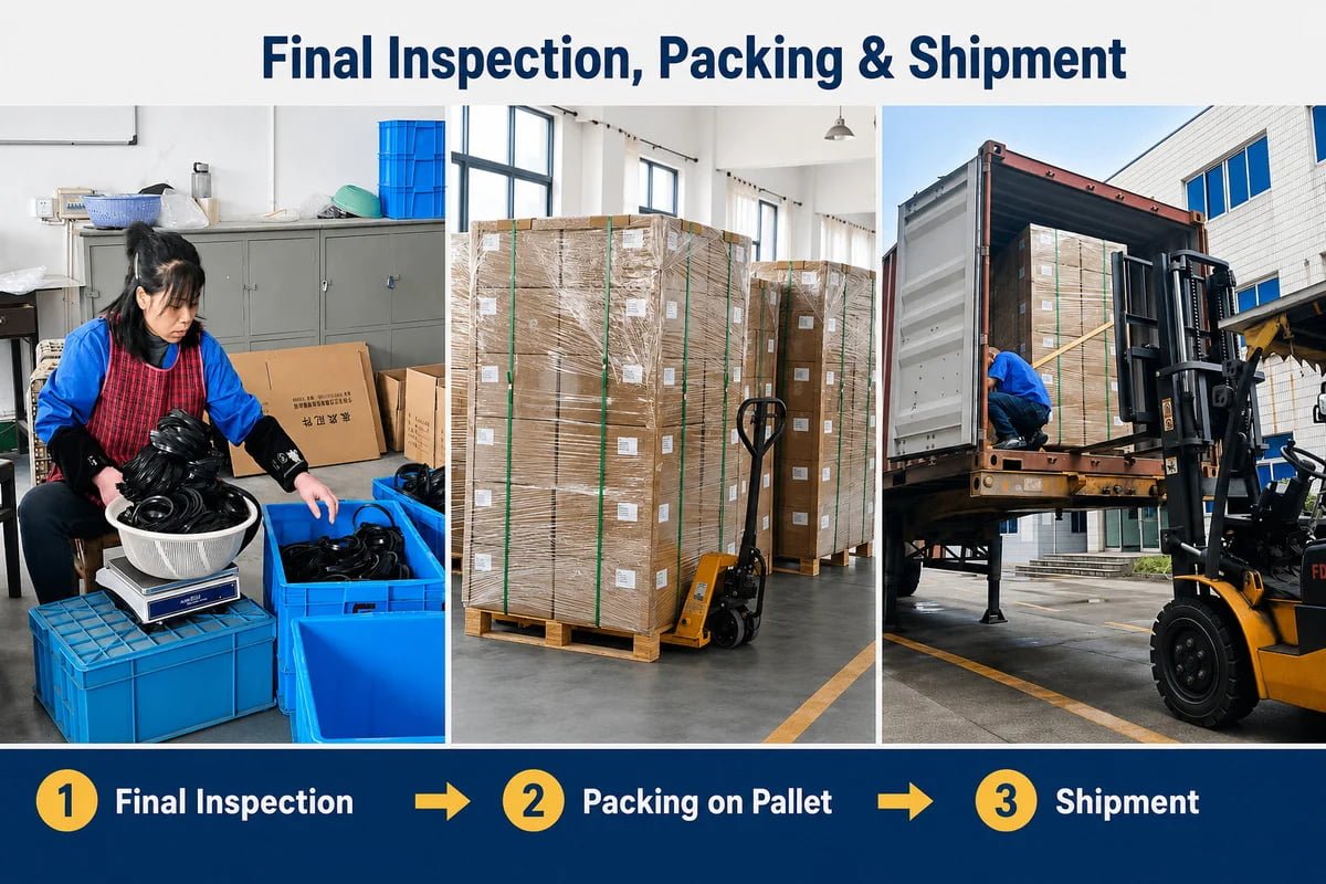 Finished rubber parts inspected packed and prepared for shipment